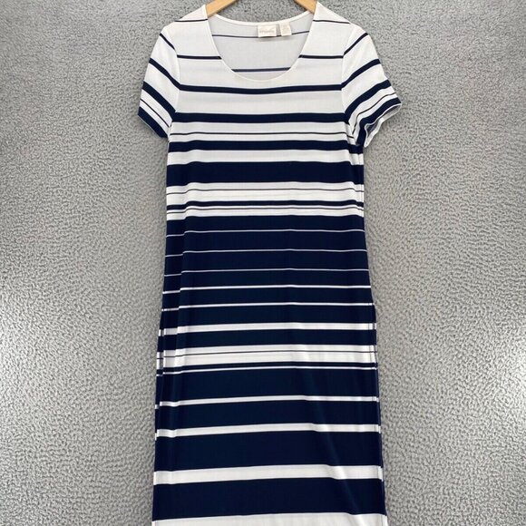 Chicos Dress Womens 0 US Small Navy White Knit Kit Altering Stripe Long Top Slit - Picture 1 of 11
